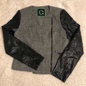 C Wonder Faux Leather and Tweed Moro Jacket
